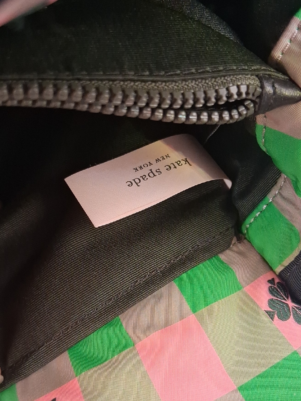 kate spade Pink and Green Check Satchel with Black Trim nwot - Picture 5 of 6